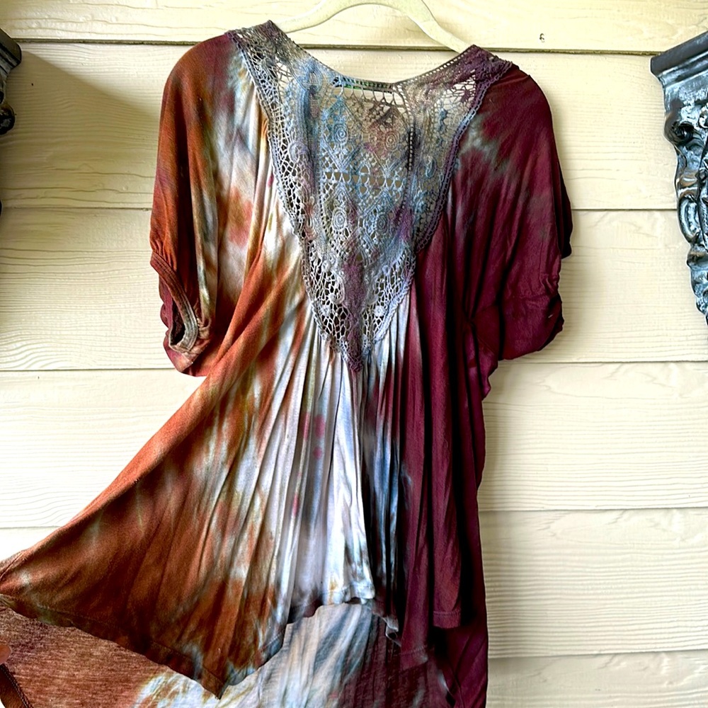 Inspired Rayon Embroidered Tie Dye Blouse